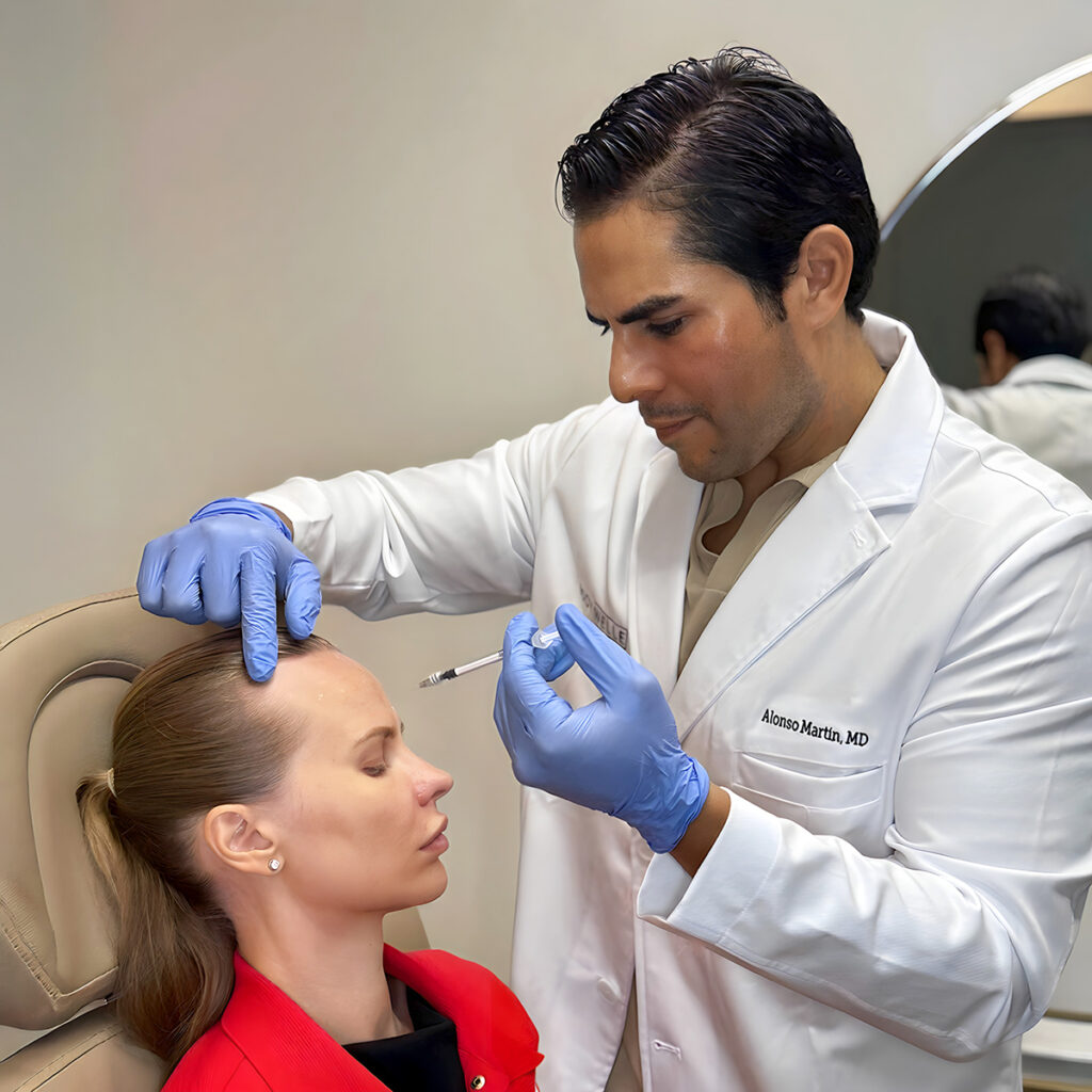 Doctor administering botox injection to a woman's forehead, highlighting uses beyond facial wrinkle treatment.