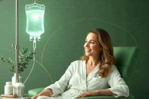 A woman receiving beauty IV therapy at BODYWELLE in Miami Beach to enhance skin and vitality.